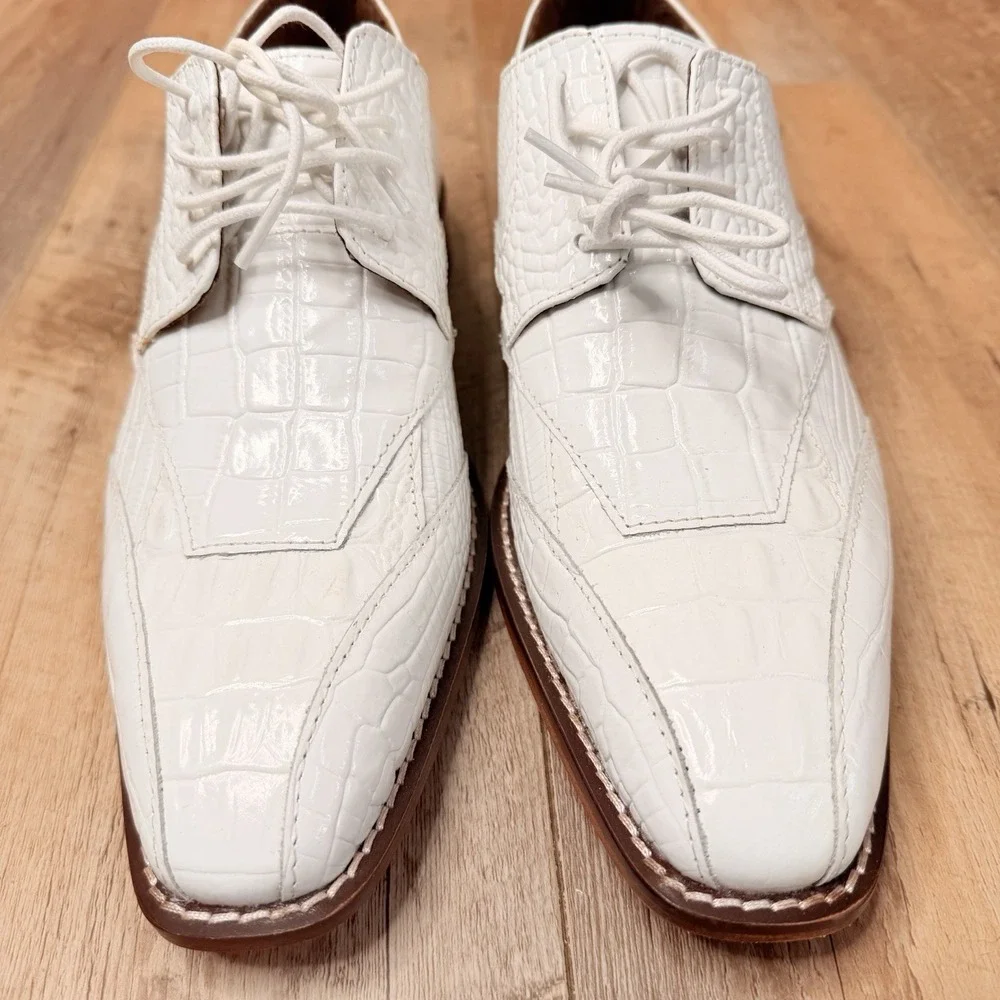 Stacy Adams Tristano Modified Bike Toe‎ Oxford Shoes White 25694-100 SZ-7 M